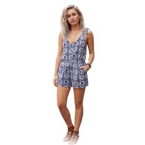 Miley Cyrus Max Azria Blue Purple Ikat Print Romper Tie Shoulder L Indie Sleaze